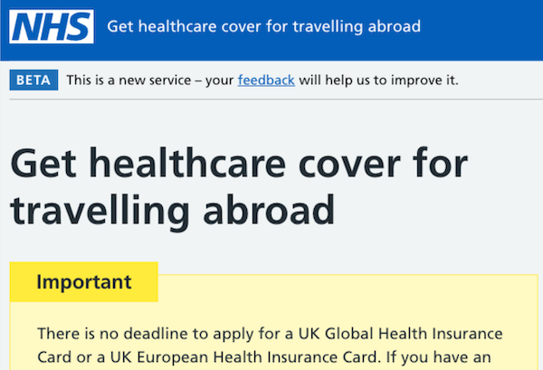 Screenshot of the 'get healthcare cover' service.